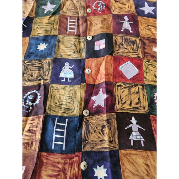 Burma Bibas Shirt Men's L 100% Silk Short Sleeve Button Down Snakes People 90s - Picture 3 of 3